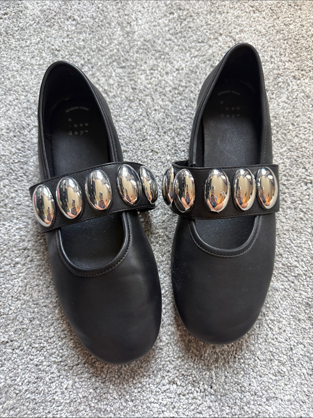a new day Black Mary Jane Shoes with Silver Oval Accents
